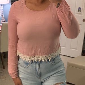 Pink crochet hem long sleeve